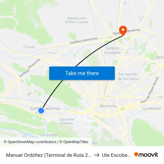 Manuel Ordóñez (Terminal de Ruta 202) to Ute Escobedo map