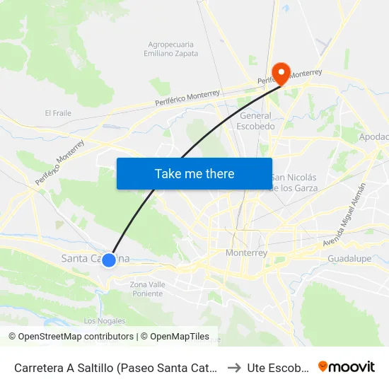 Carretera A Saltillo (Paseo Santa Catarina 1) to Ute Escobedo map