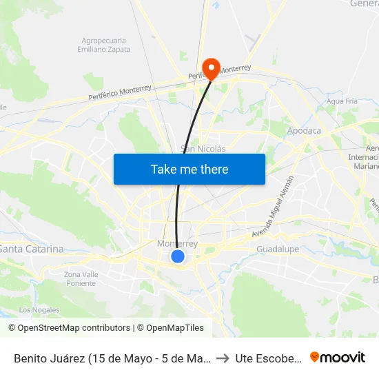Benito Juárez (15 de Mayo - 5 de Mayo) to Ute Escobedo map