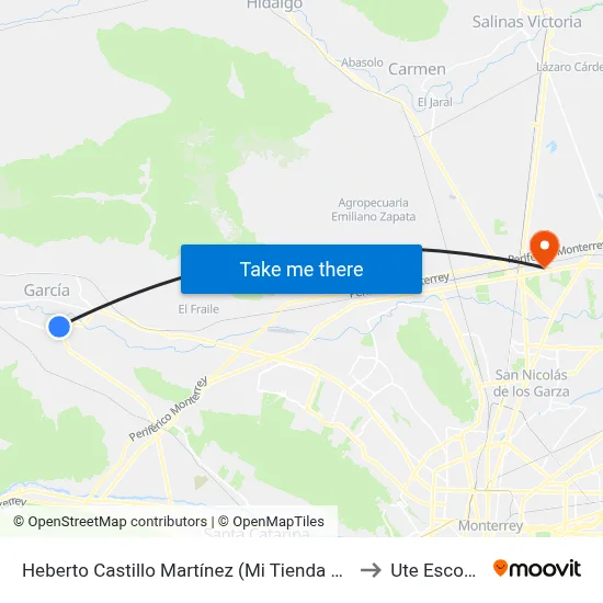 Heberto Castillo Martínez (Mi Tienda Del Ahorro) to Ute Escobedo map