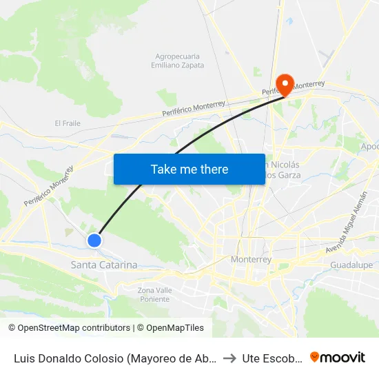 Luis Donaldo Colosio (Mayoreo de Abarrotes) to Ute Escobedo map
