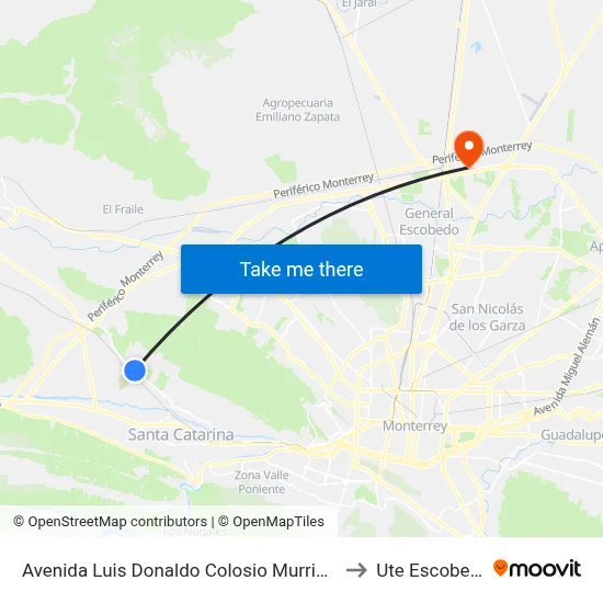 Avenida Luis Donaldo Colosio Murrieta 5 to Ute Escobedo map