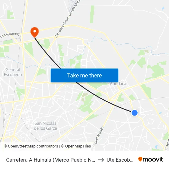 Carretera A Huinalá (Merco Pueblo Nuevo) to Ute Escobedo map