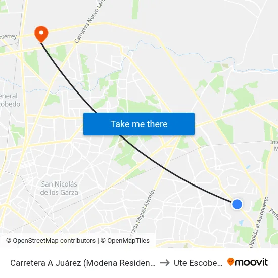 Carretera A Juárez (Modena Residencial) to Ute Escobedo map