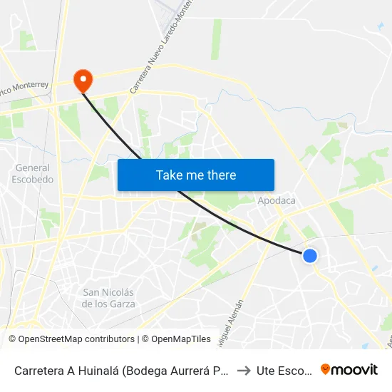Carretera A Huinalá (Bodega Aurrerá Pueblo Nuevo) to Ute Escobedo map