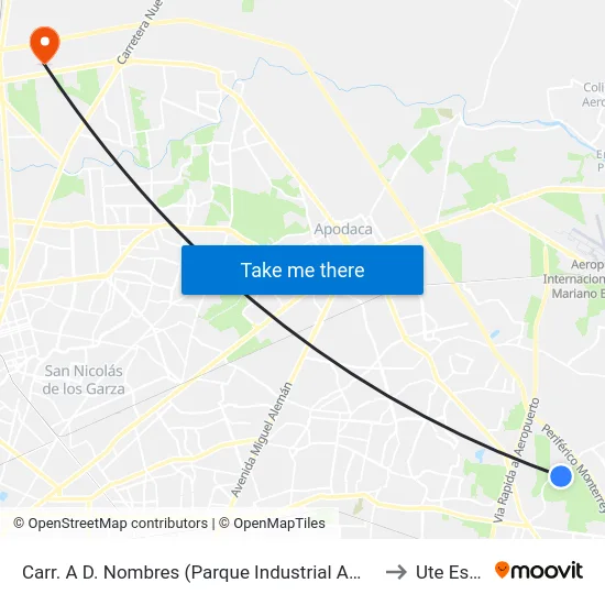 Carr. A D. Nombres (Parque Industrial American Industries Apodaca II) to Ute Escobedo map