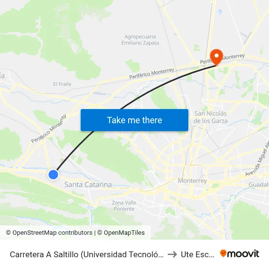 Carretera A Saltillo (Universidad Tecnológica Santa Catarina) to Ute Escobedo map