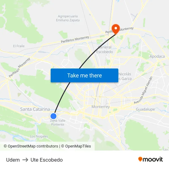 Udem to Ute Escobedo map