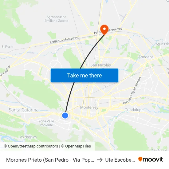 Morones Prieto (San Pedro - Vía Popilia) to Ute Escobedo map