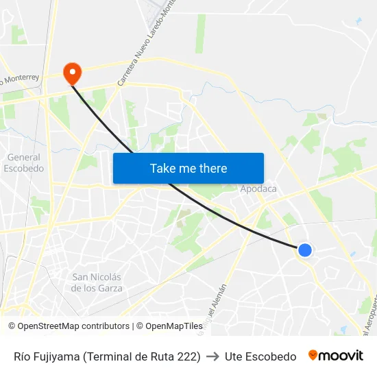 Río Fujiyama (Terminal de Ruta 222) to Ute Escobedo map