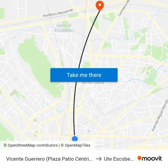 Vicente Guerrero (Plaza Patio Céntrika) to Ute Escobedo map