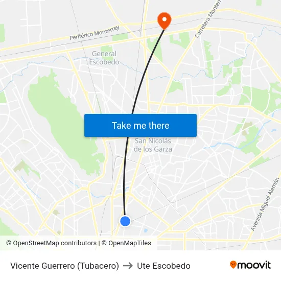 Vicente Guerrero (Tubacero) to Ute Escobedo map