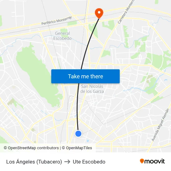 Los Ángeles (Tubacero) to Ute Escobedo map