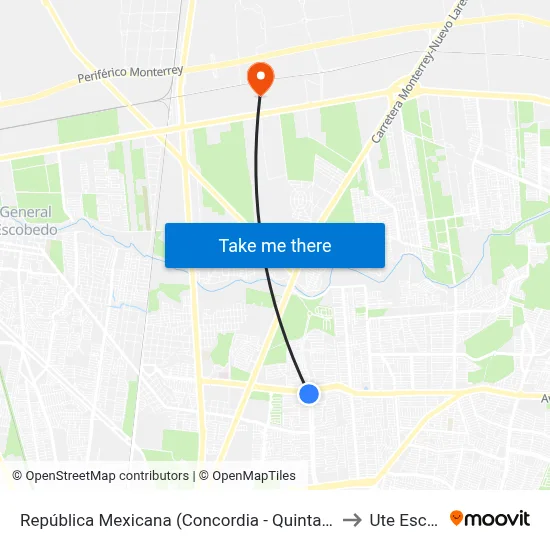 República Mexicana (Concordia - Quintas de Los Manzanos) to Ute Escobedo map