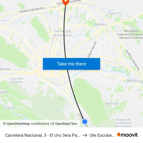 Carretera Nacional, 3 - El Uro 3era Parada to Ute Escobedo map