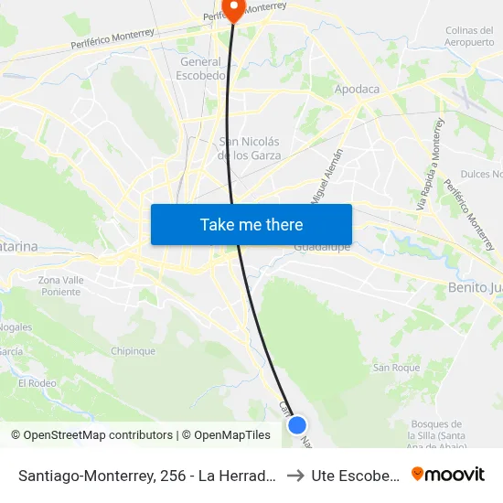 Santiago-Monterrey, 256 - La Herradura to Ute Escobedo map