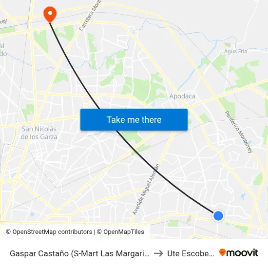 Gaspar Castaño (S-Mart Las Margaritas) to Ute Escobedo map
