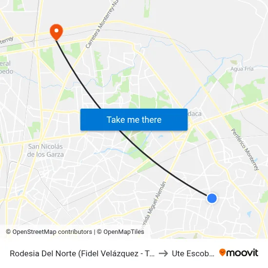 Rodesia Del Norte (Fidel Velázquez - Teléfono) to Ute Escobedo map