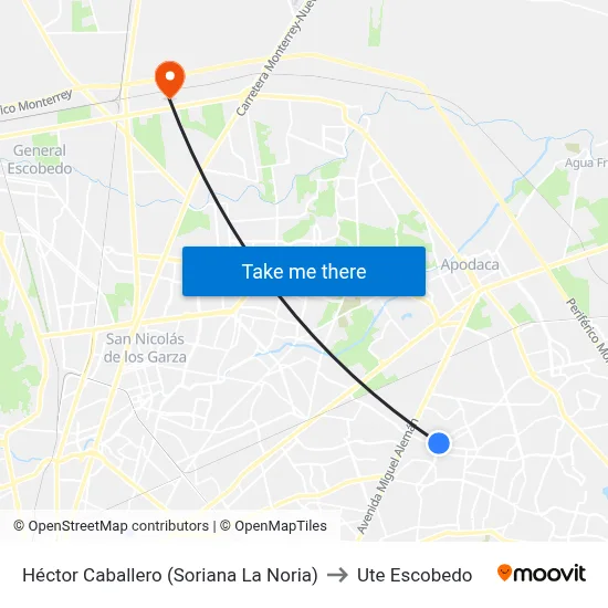 Héctor Caballero (Soriana La Noria) to Ute Escobedo map