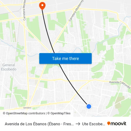 Avenida de Los Ébanos (Ébano - Fresnos) to Ute Escobedo map