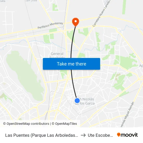 Las Puentes (Parque Las Arboledas I) to Ute Escobedo map