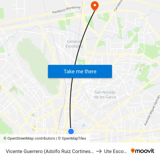 Vicente Guerrero (Adolfo Ruíz Cortines - Keramos) to Ute Escobedo map