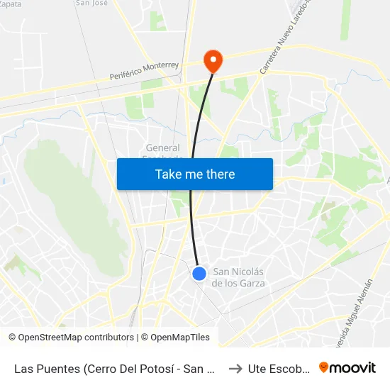 Las Puentes (Cerro Del Potosí - San Nicolás) to Ute Escobedo map