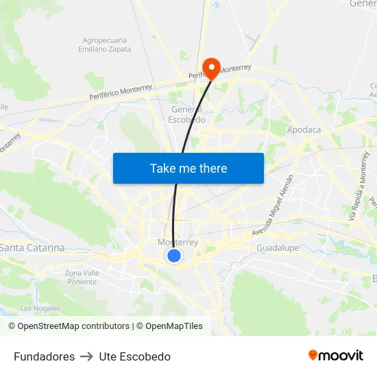 Fundadores to Ute Escobedo map