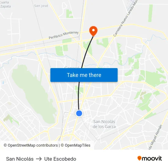 San Nicolás to Ute Escobedo map