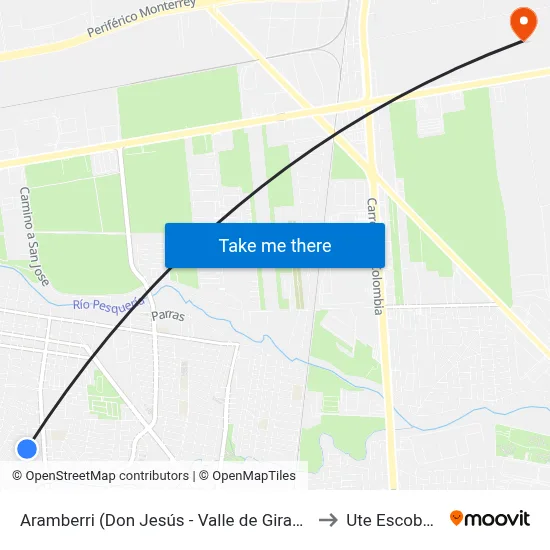 Aramberri (Don Jesús - Valle de Girasoles) to Ute Escobedo map
