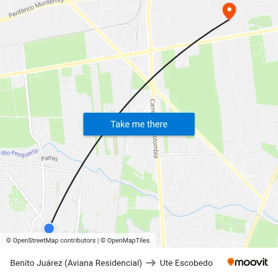 Benito Juárez (Aviana Residencial) to Ute Escobedo map