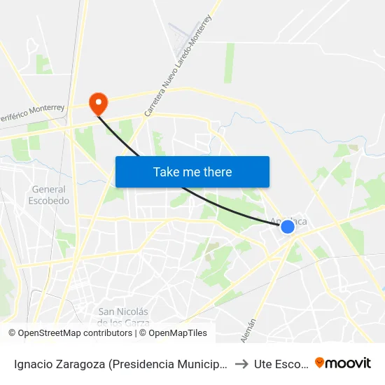 Ignacio Zaragoza (Presidencia Municipal de Apodaca) to Ute Escobedo map