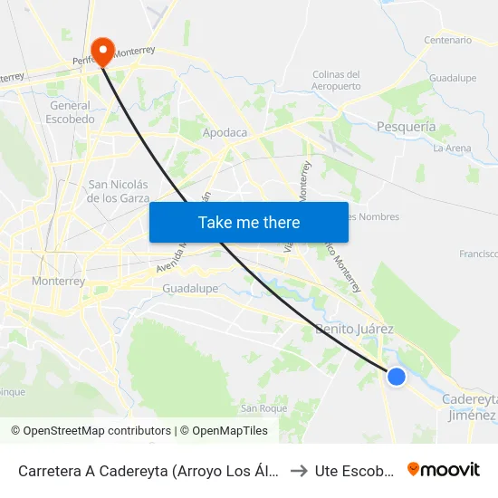 Carretera A Cadereyta (Arroyo Los Álamos) to Ute Escobedo map