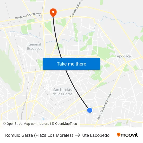 Rómulo Garza (Plaza Los Morales) to Ute Escobedo map