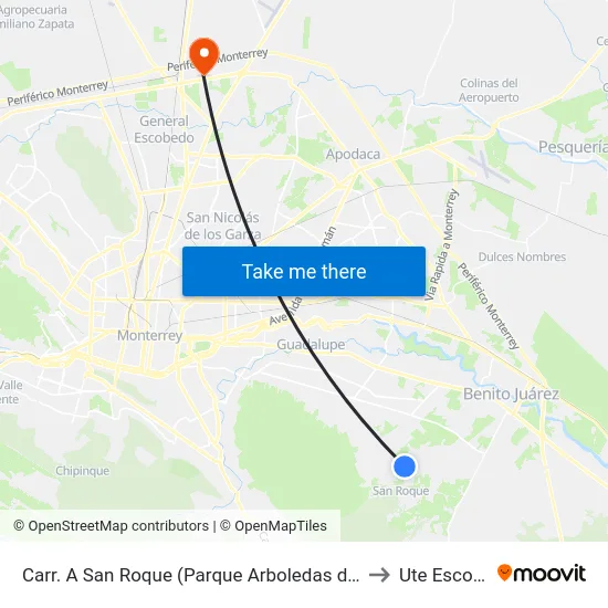 Carr. A San Roque (Parque Arboledas de San Roque) to Ute Escobedo map