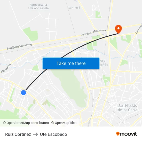 Ruiz Cortinez to Ute Escobedo map