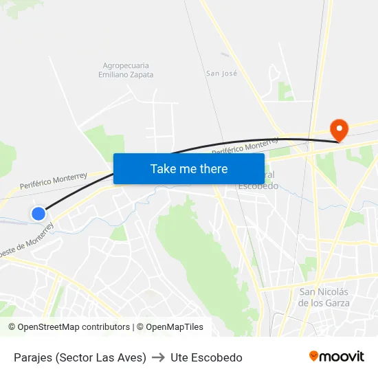 Parajes (Sector Las Aves) to Ute Escobedo map