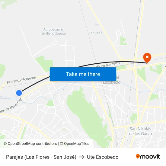 Parajes (Las Flores - San José) to Ute Escobedo map