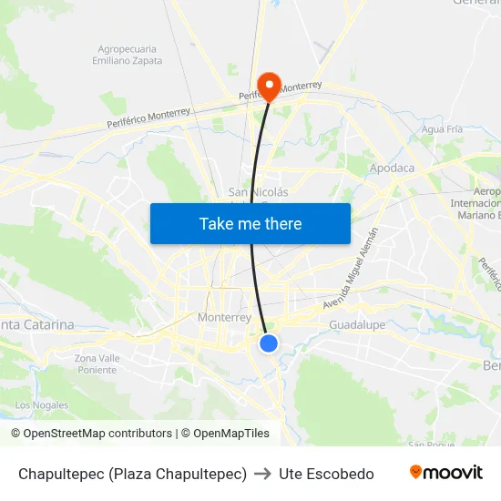 Chapultepec (Plaza Chapultepec) to Ute Escobedo map