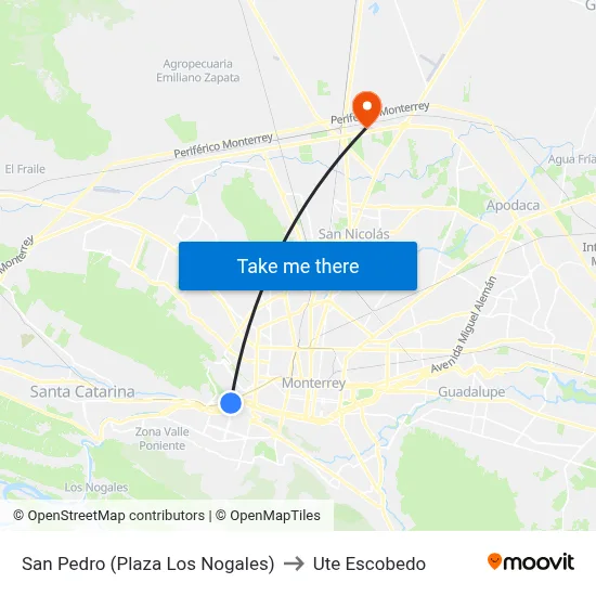San Pedro (Plaza Los Nogales) to Ute Escobedo map