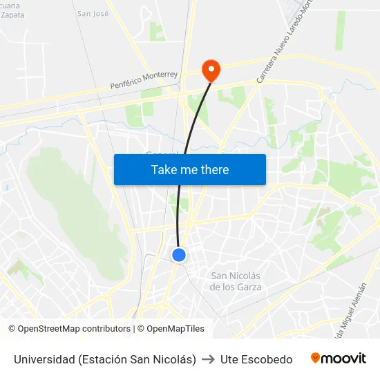 Universidad (Estación San Nicolás) to Ute Escobedo map