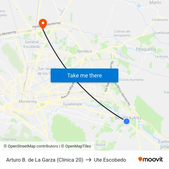 Arturo B. de La Garza (Clínica 20) to Ute Escobedo map