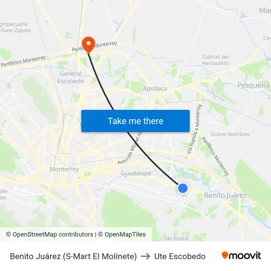 Benito Juárez (S-Mart El Molinete) to Ute Escobedo map
