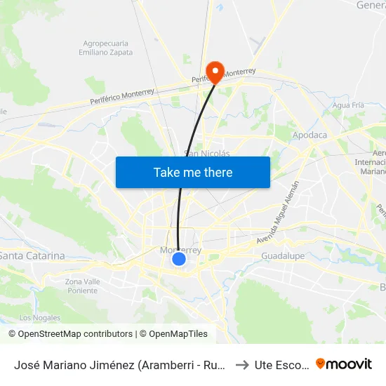 José Mariano Jiménez (Aramberri - Ruperto Martínez) to Ute Escobedo map