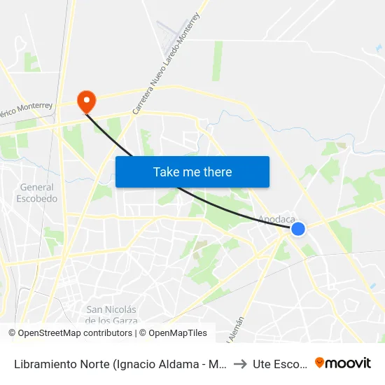 Libramiento Norte (Ignacio Aldama - Miguel Alemán) to Ute Escobedo map