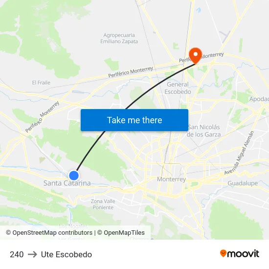 240 to Ute Escobedo map