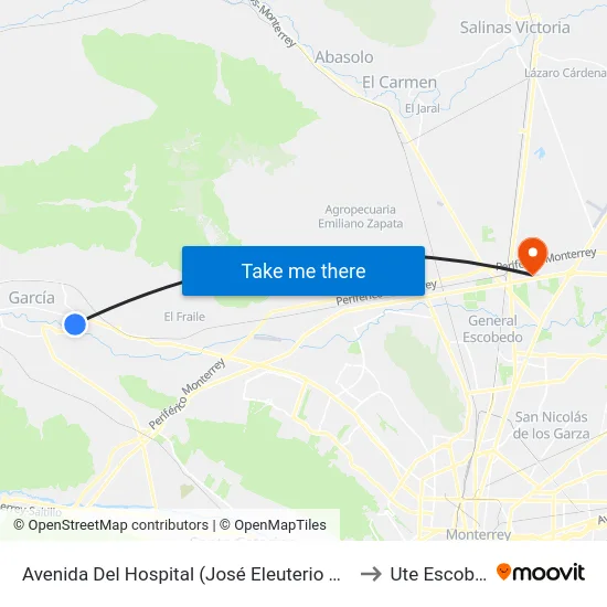 Avenida Del Hospital (José Eleuterio González) to Ute Escobedo map