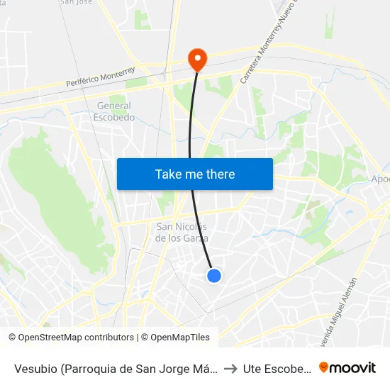 Vesubio (Parroquia de San Jorge Mártir) to Ute Escobedo map