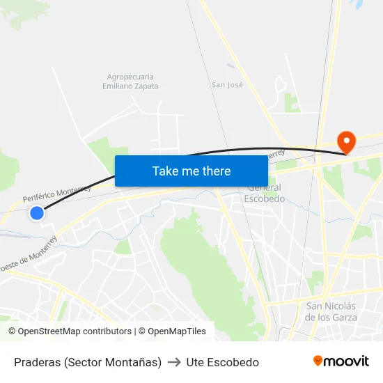 Praderas (Sector Montañas) to Ute Escobedo map