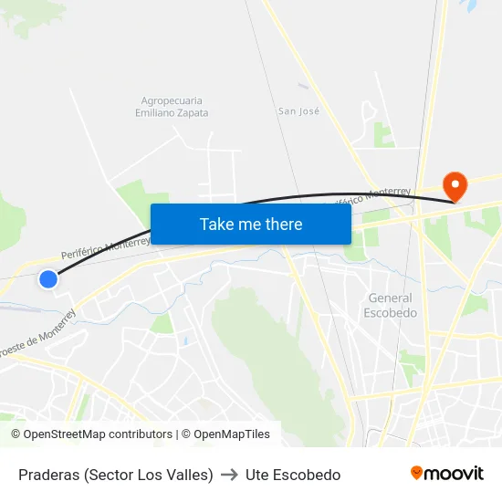 Praderas (Sector Los Valles) to Ute Escobedo map